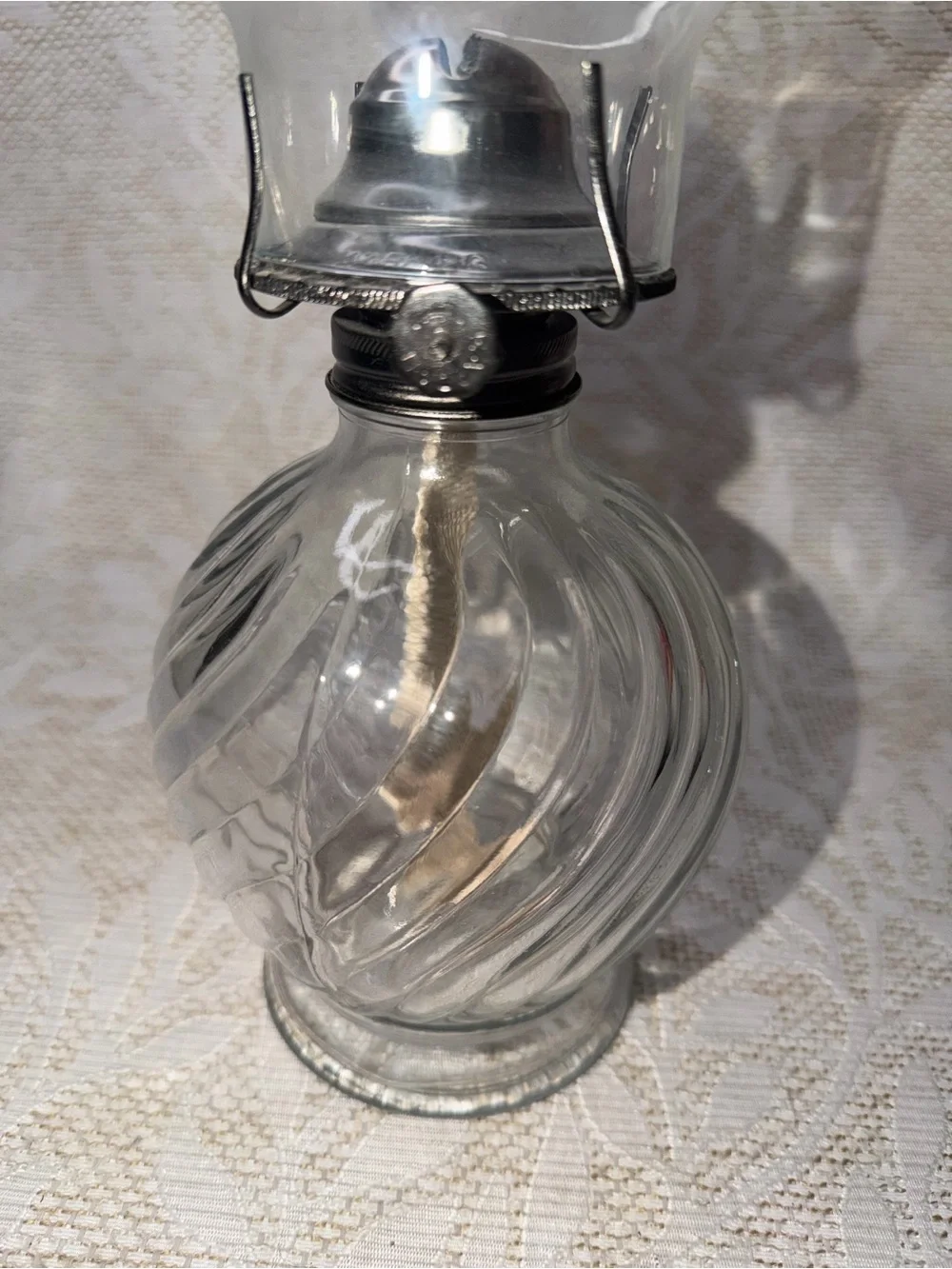 Clear Glass Hurricane Oil Lamp -vintage